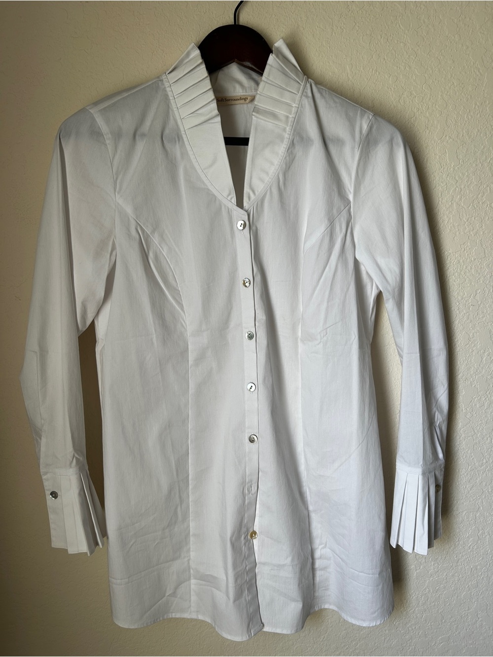 Soft Surroundings White Blouse with Pleated Collar